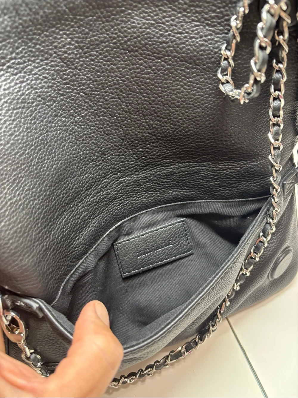 Zadig & Voltaire Black Leather Studded Chain Convertible Purse Clutch